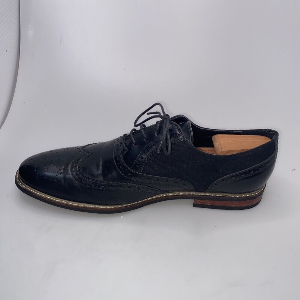 Parrazo Men's Size 11 Dress Shoes Black Wing Tip Block Hill Lace Fashion Oxford - Picture 7 of 16